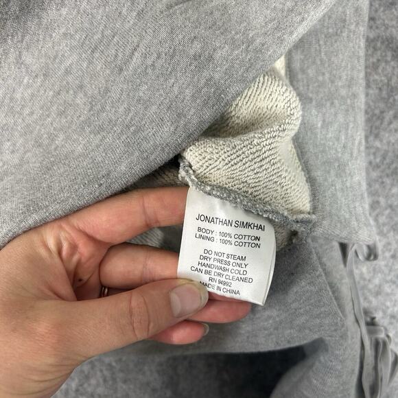 Jonathan Simkhai Hoodie XS Crop Sweatshirt Grey Bow Tie Detail Bell Sleeve Flaw - Picture 9 of 12